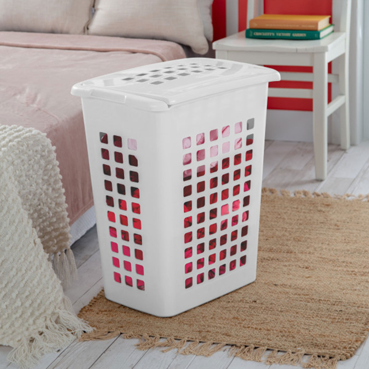 Sterilite Rectangular LiftTop Plastic Laundry Hamper Basket Bin w/ Lid